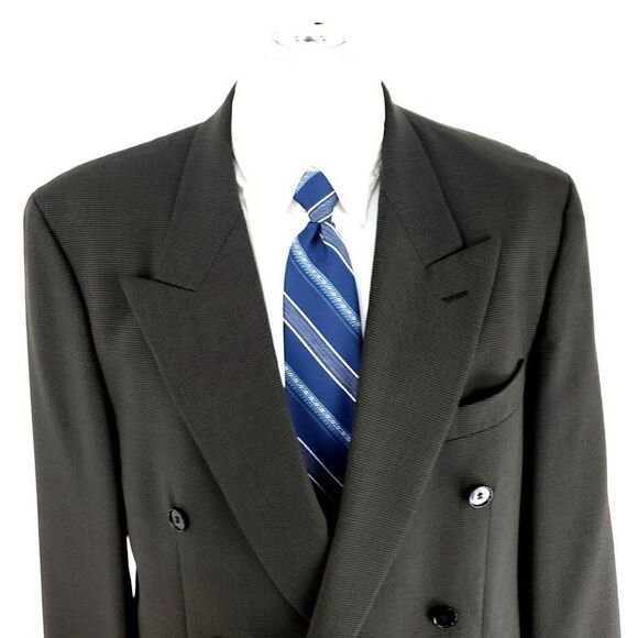 Lord & Taylor Wool Double Breasted Peak Lapel Blazer 40R Green Star Check - Picture 1 of 11